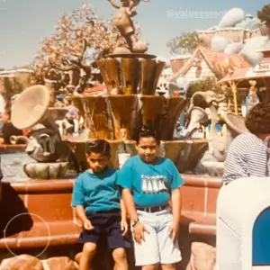My brother and I in toontown fountain at Disneyland Park 1997